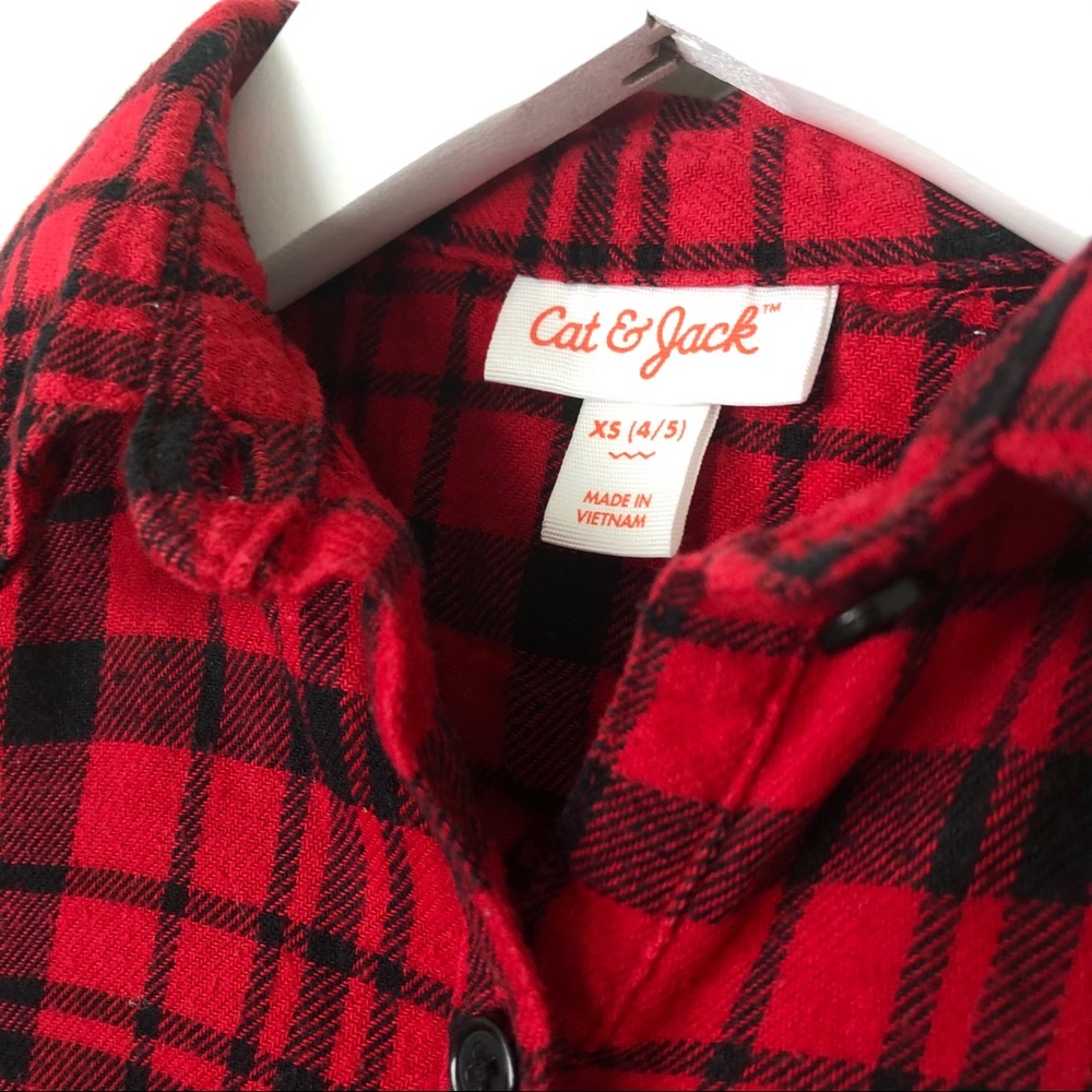 CAT & JACK Toddler Red Black Flannel Plaid Long Sleeve Shirt Sz XS Peplum Cotton - Picture 3 of 6